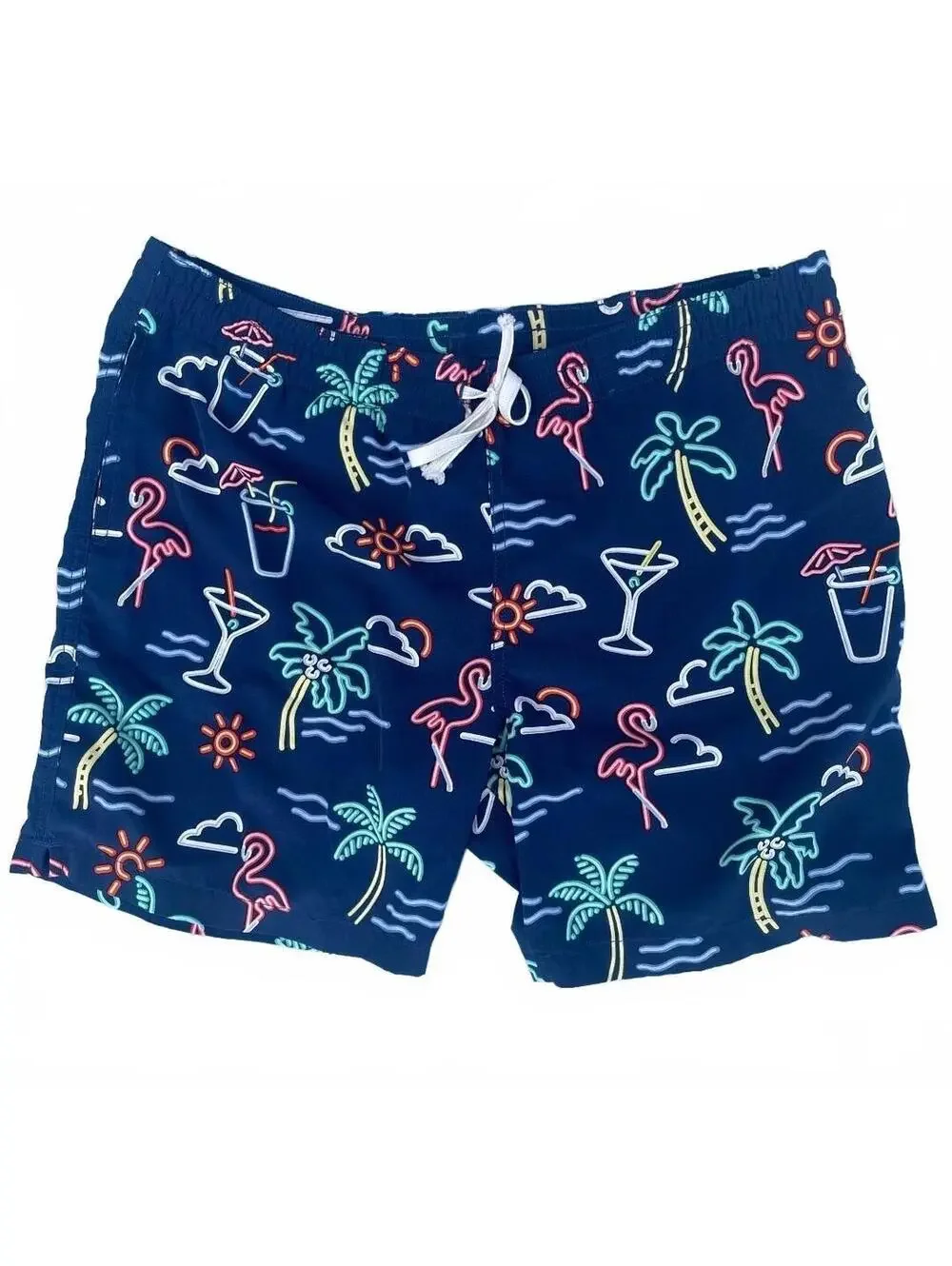 Chubbies Medium Men's Swim Trunks with Neon Flamingo and Palm Tree Print